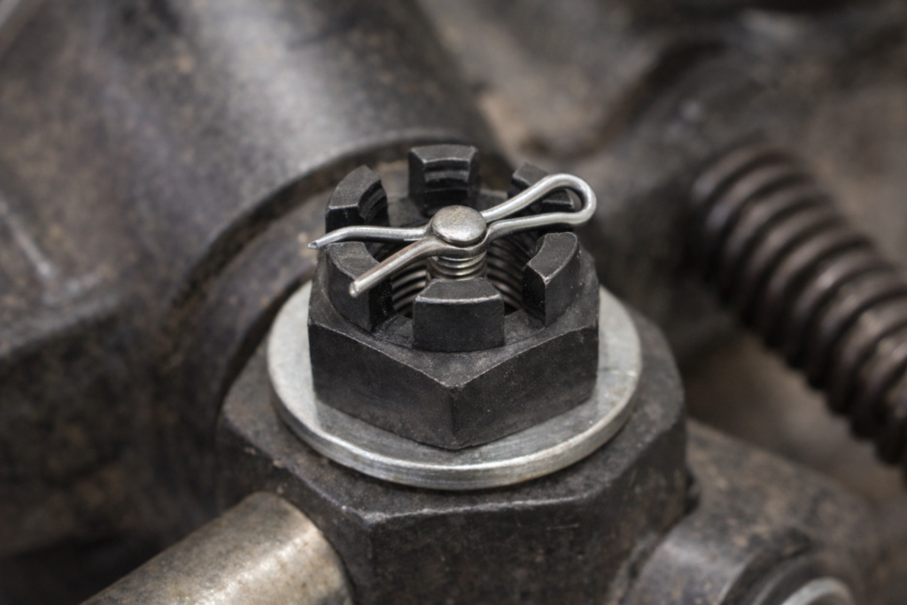 Como a porca castelo contribui para a confiabilidade em sistemas mecânicos sujeitos à vibração?